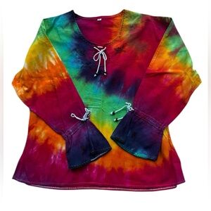 Tye Dye Rainbow Explosion Hippie Shirt Bell Sleeve